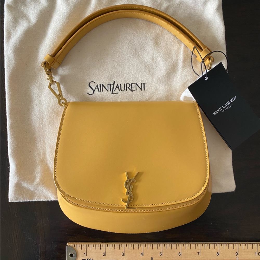 SAINT LAURENT Mustard Yellow Leather Crossbody Bag - Picture 9 of 16